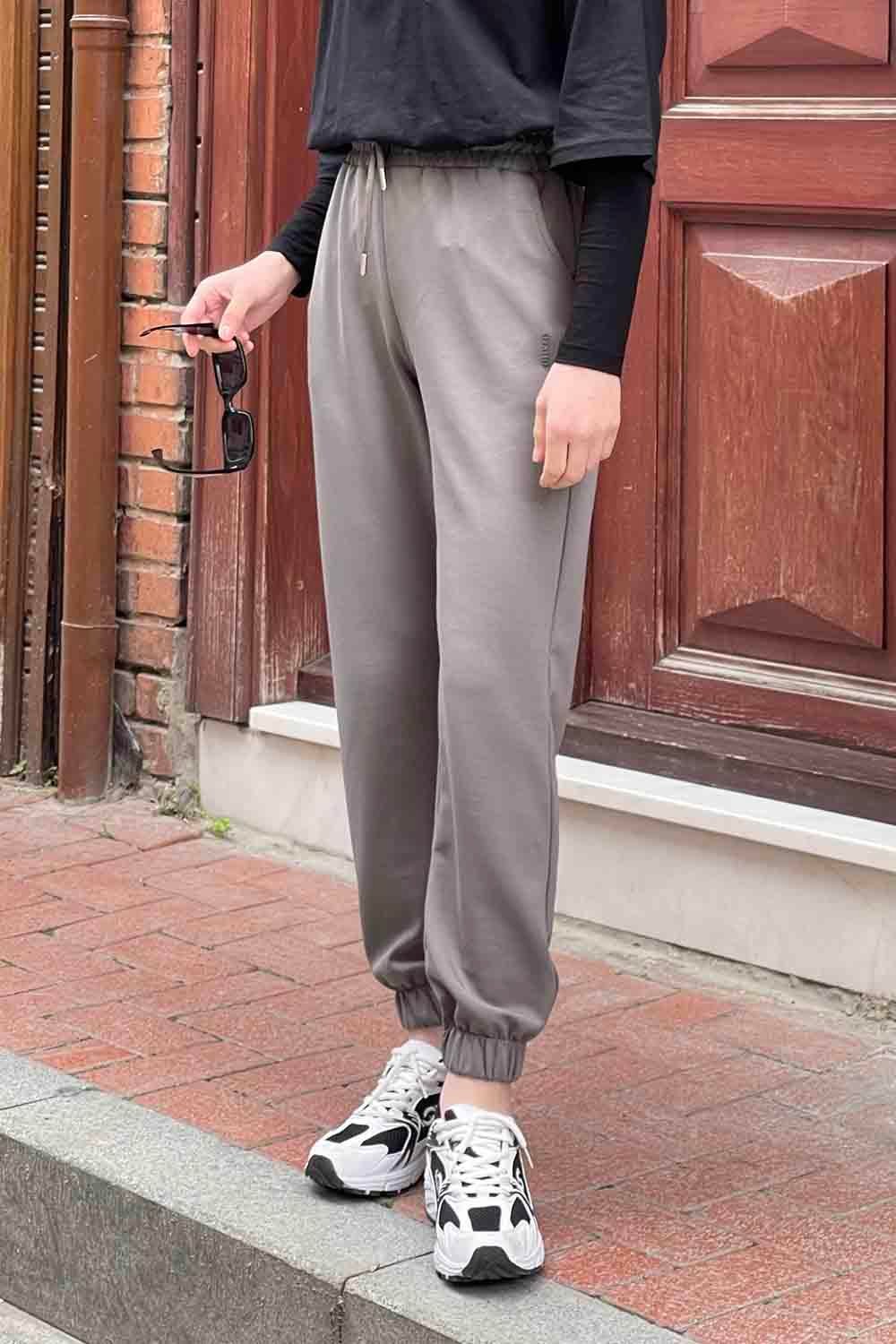 Modal Kumaş Paça Lastik Detay Eşofman Füme