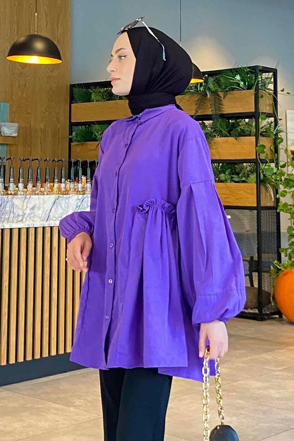 Lopez Balon Kol Tunik Mor