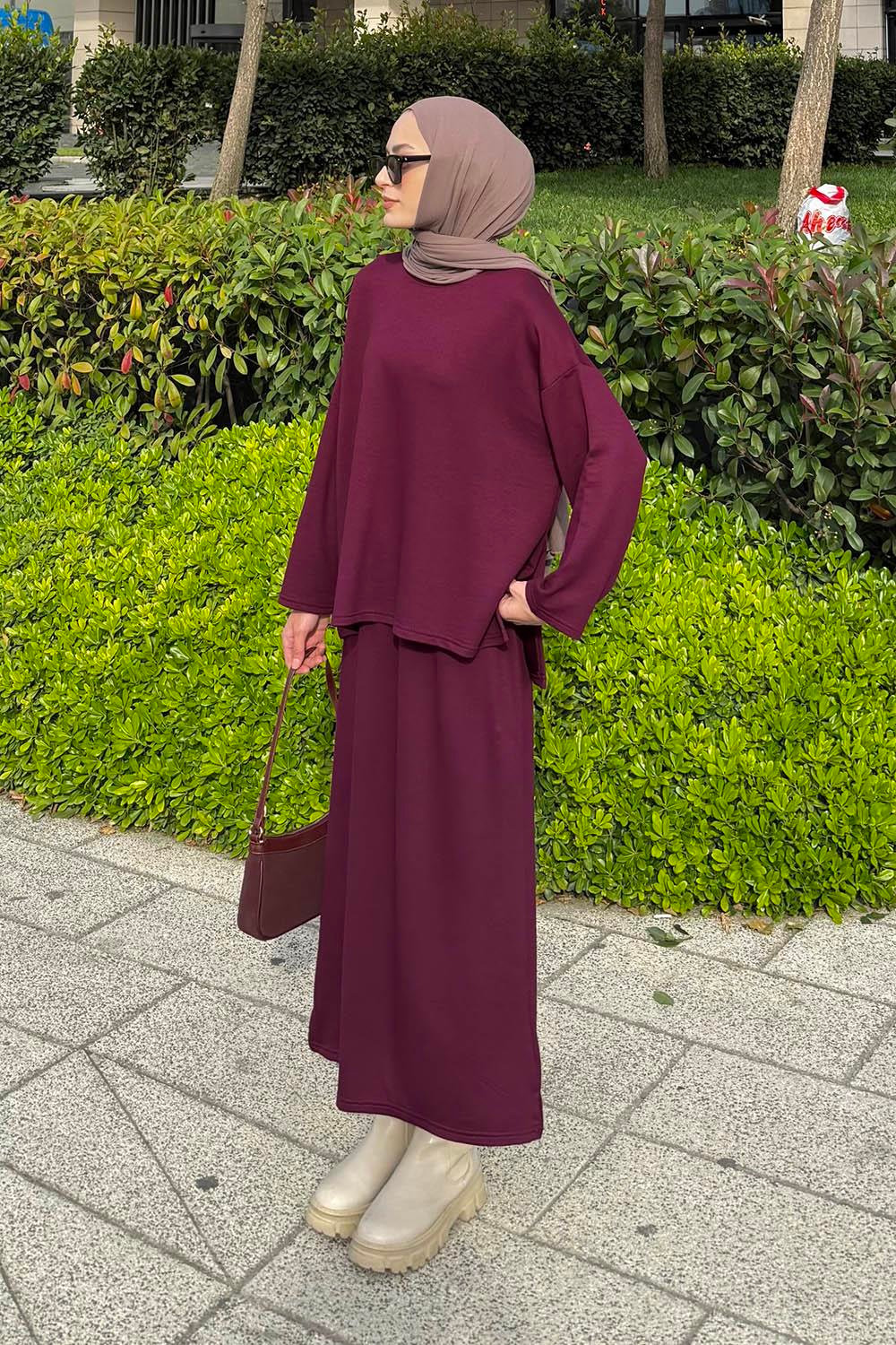 Kristal Etekli Takım Mürdüm