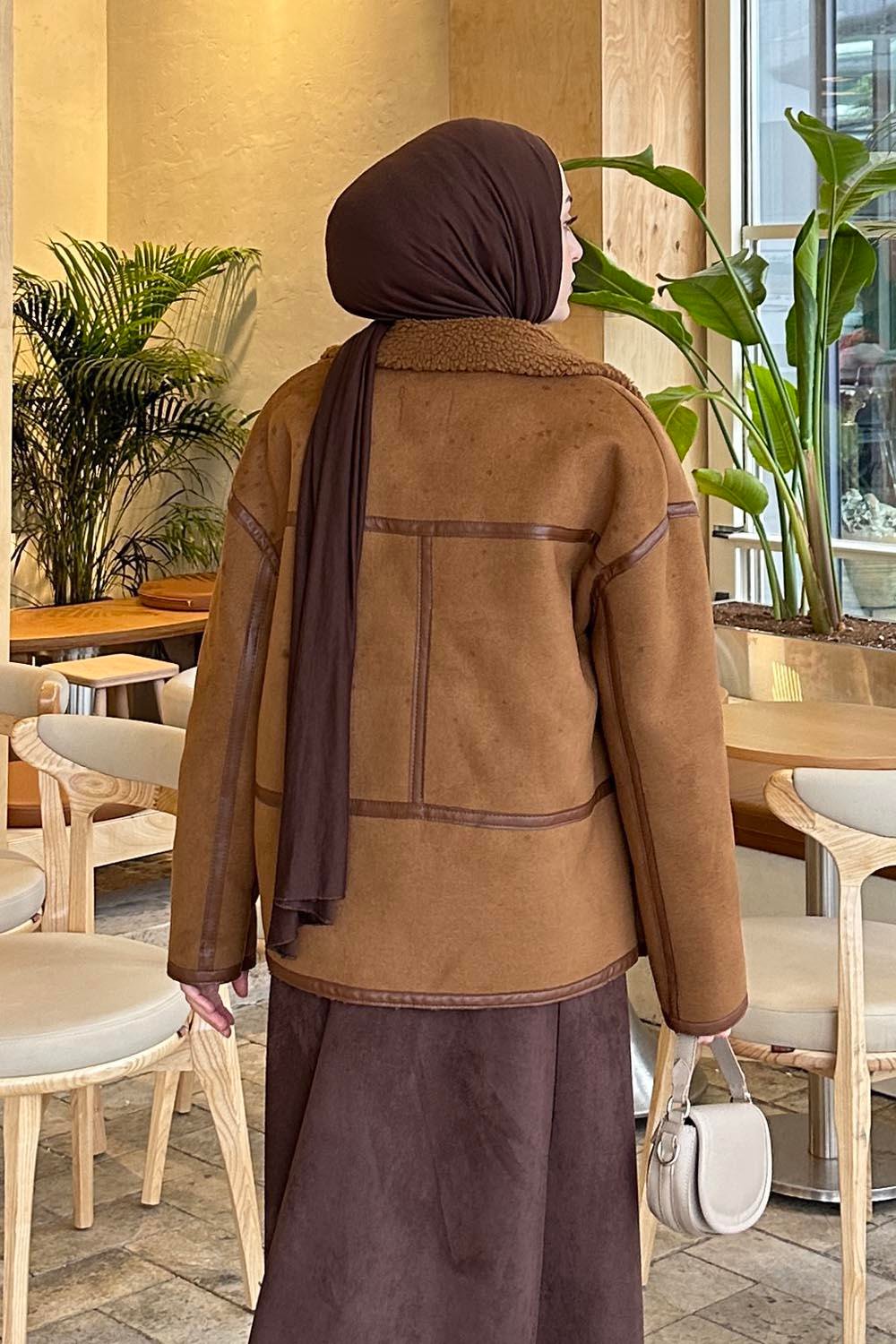 Fermuarlı İçi Peluş Detaylı Süet Mont TABA