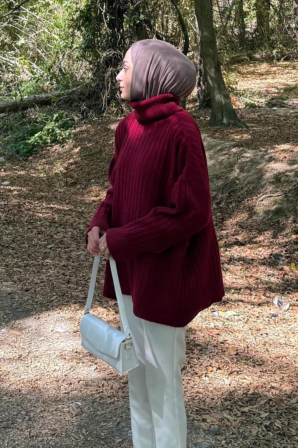 Balıkçı Yaka Kazak Bordo