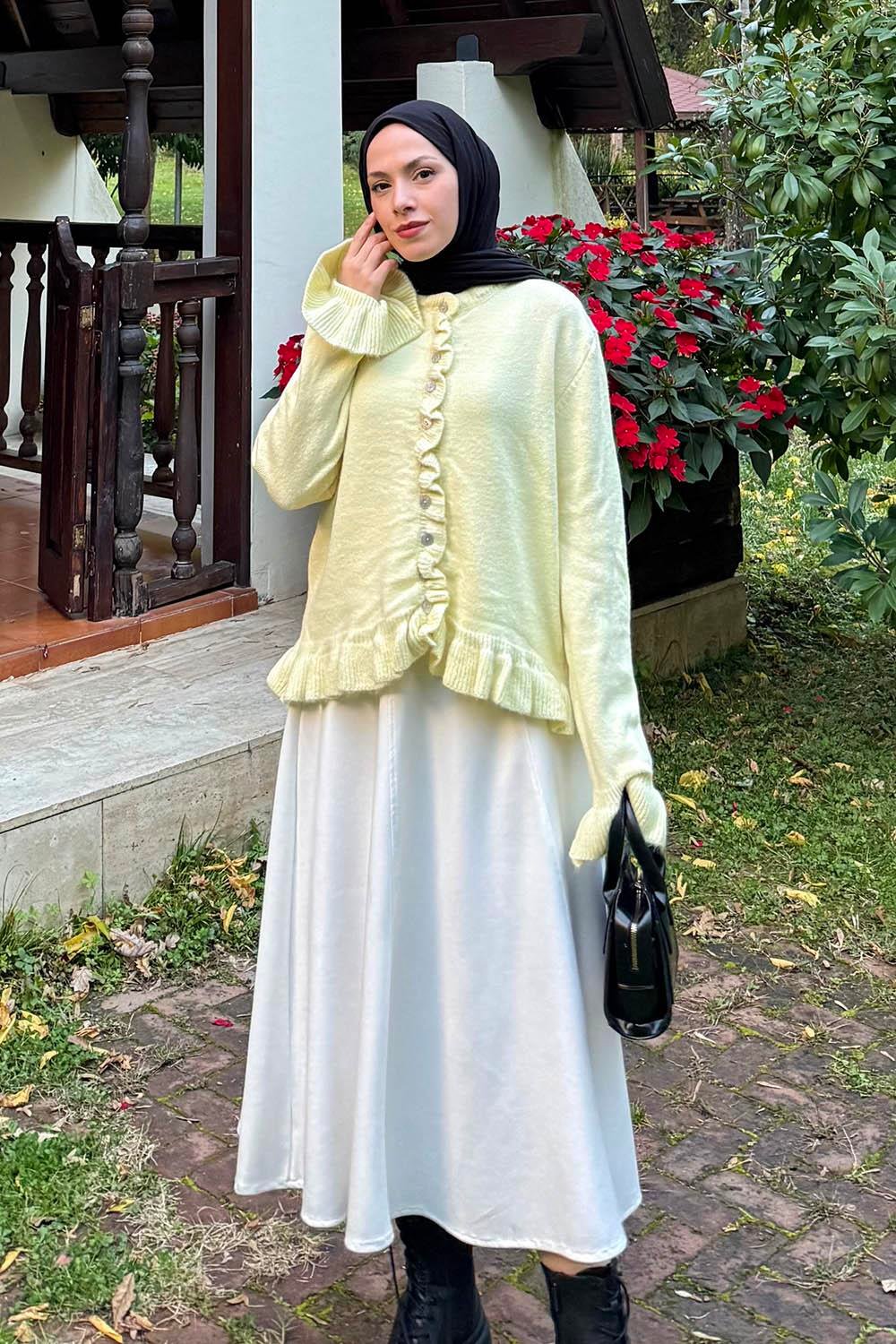 Fırfır Detaylı Hırka Sarı
