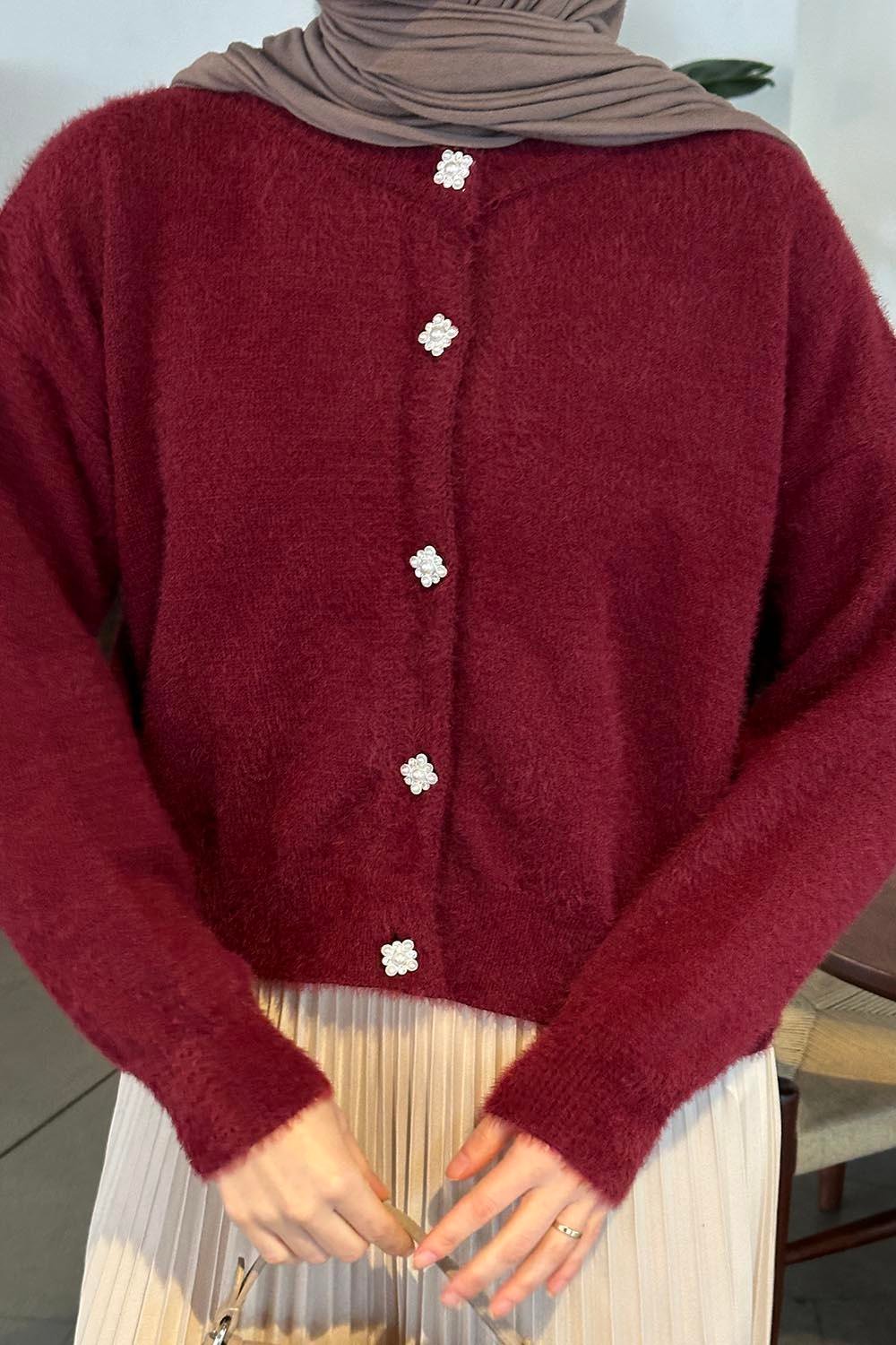 Sakallı Basic Hırka Bordo