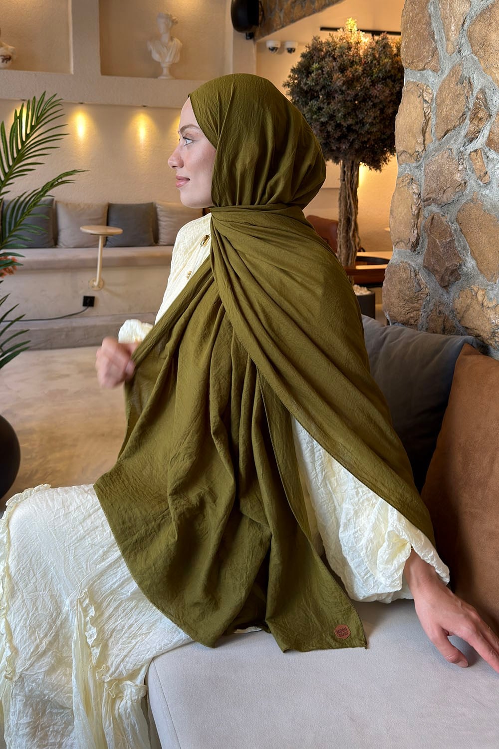 Organic Premium Şal Asker Yeşili