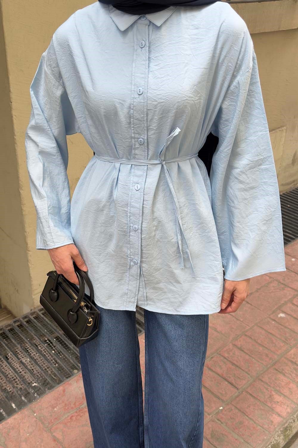 Cupra Bağlama Detaylı Gömlek Bebe Mavisi