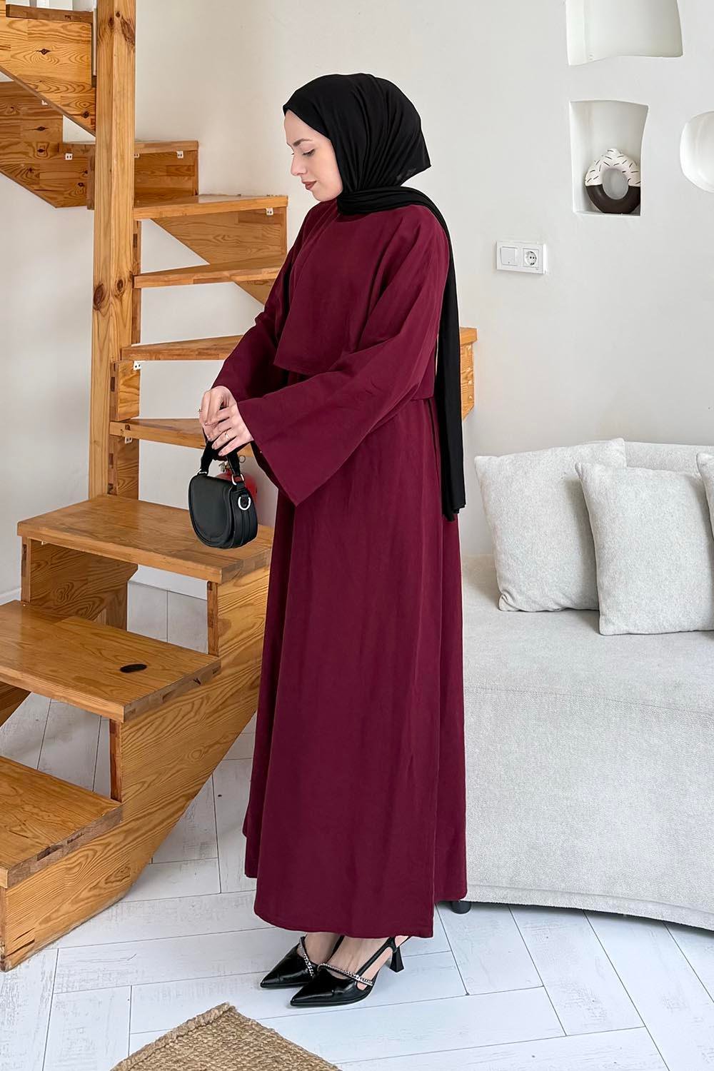 Etekli Tesettür Takım Bordo