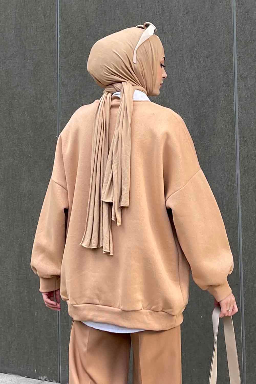 Jasmin Bisiklet Yaka Oversize Sweat Sütlü Kahve