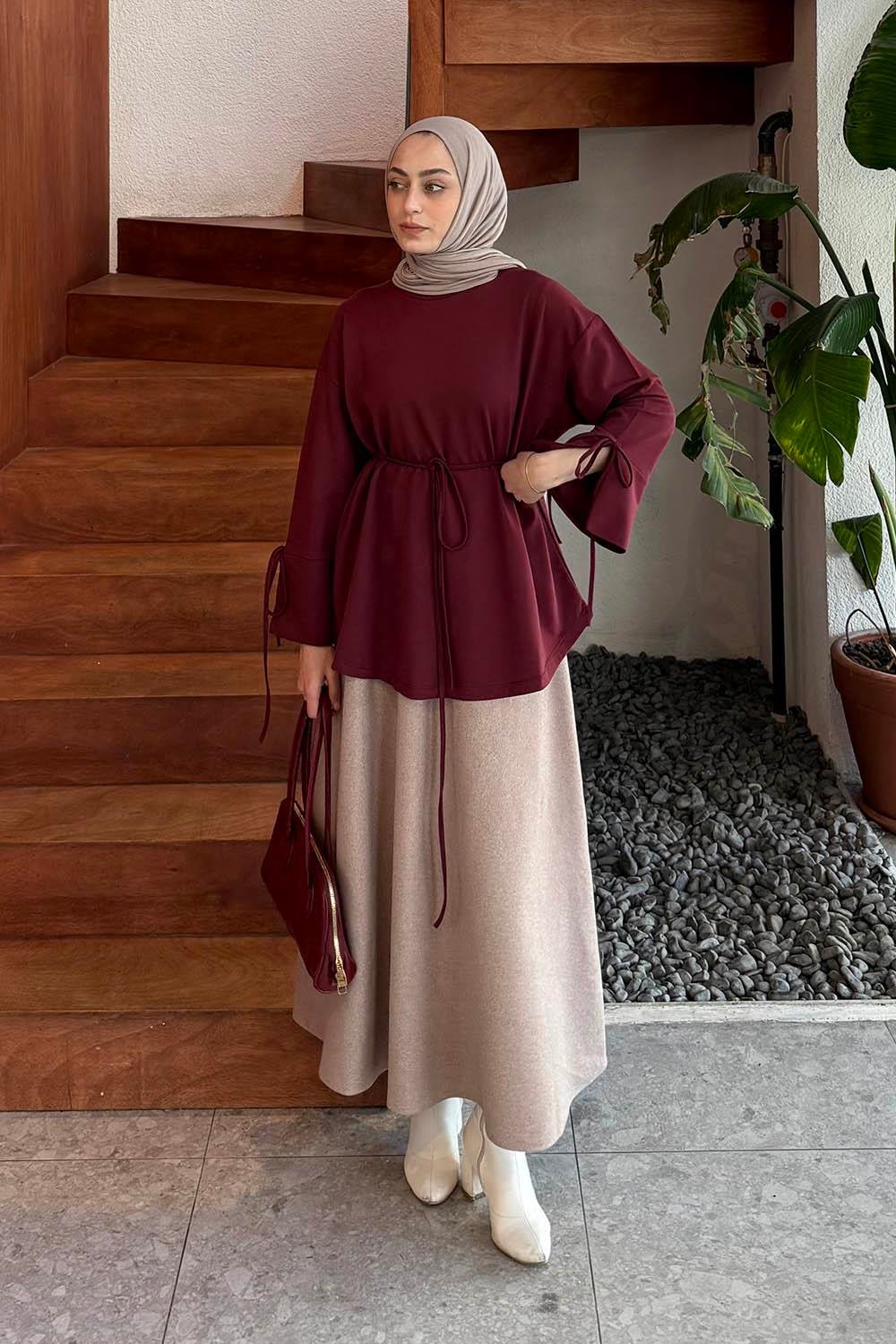 Yırtmaç Detaylı Sweat Bordo