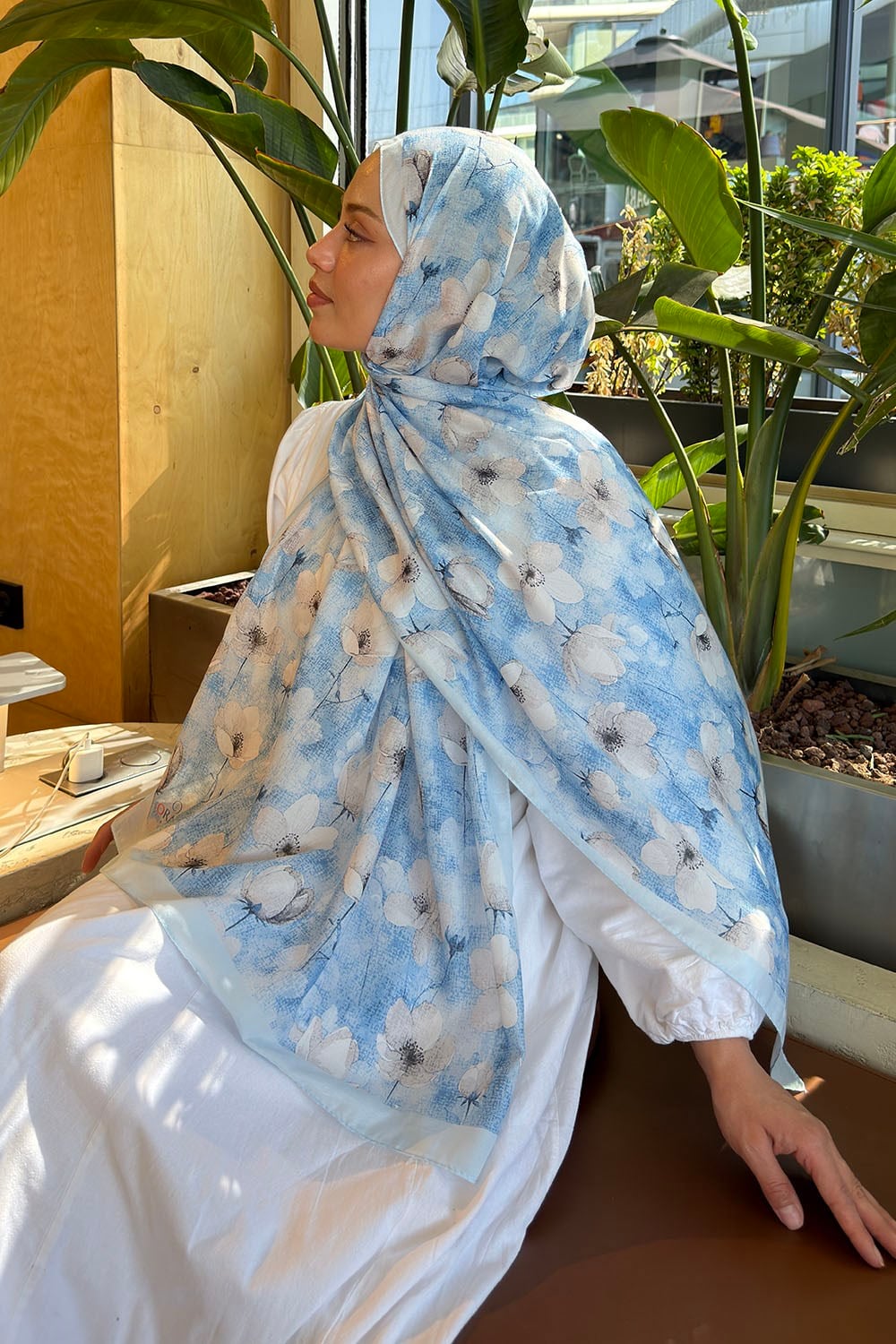 Çiçek Desen Lara Soft Şal Bebe Mavisi