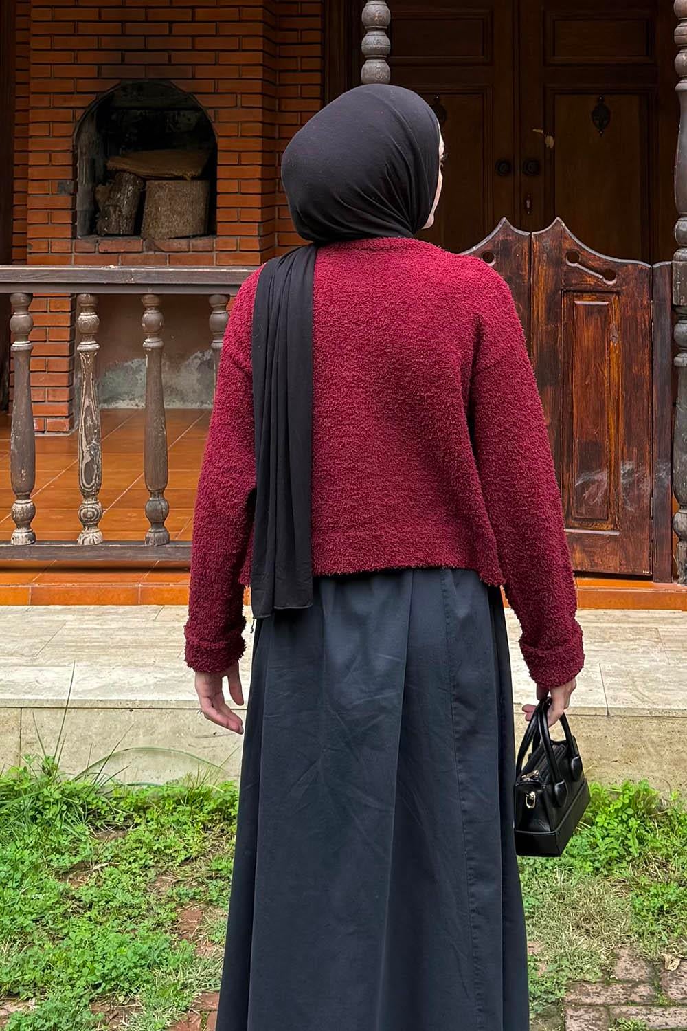 Çizgili BalIkçı Kazak Bordo