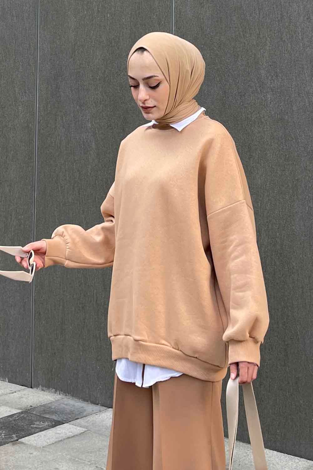 Jasmin Bisiklet Yaka Oversize Sweat Sütlü Kahve