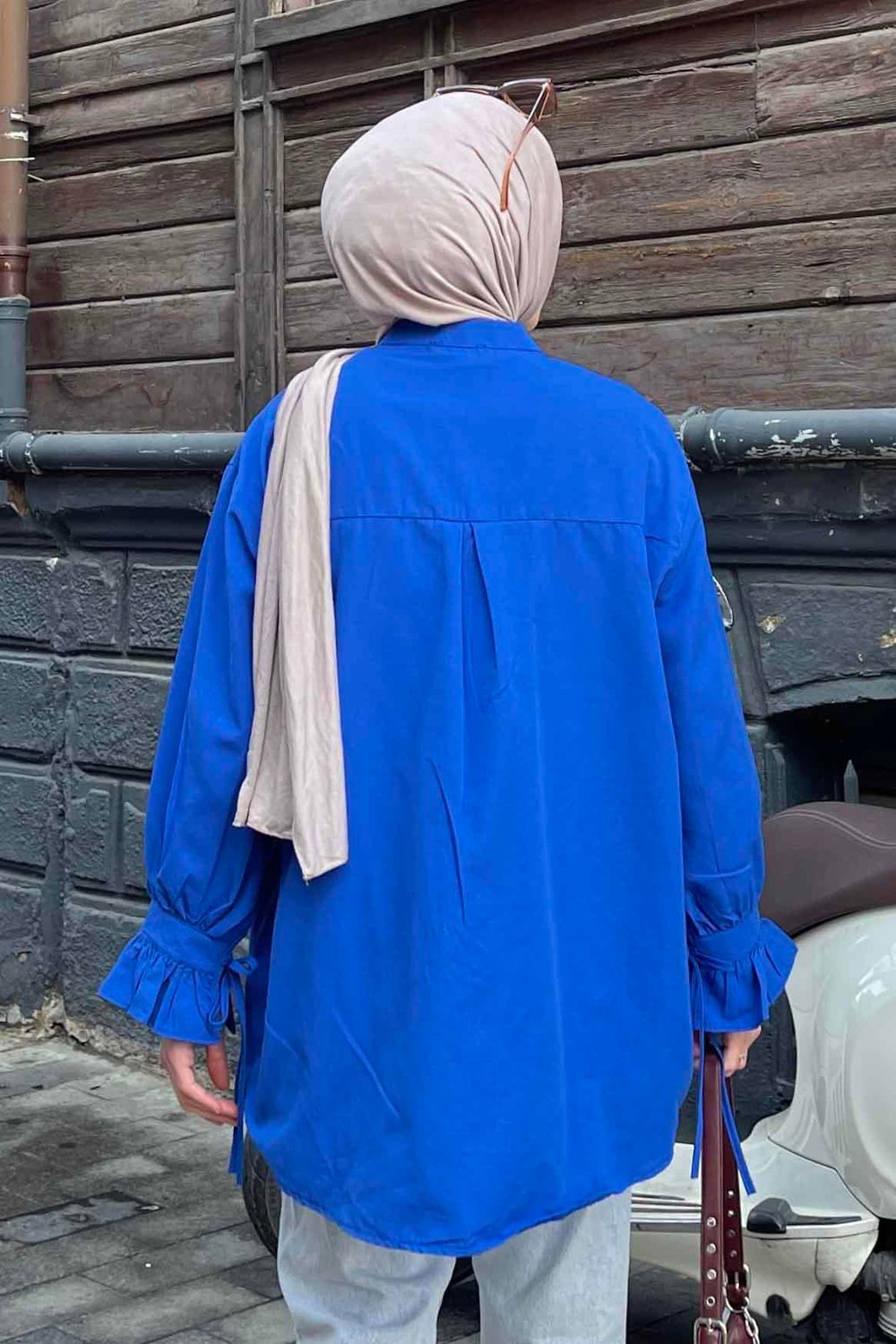 Flores Fırfırlı Tunik Saks Mavisi
