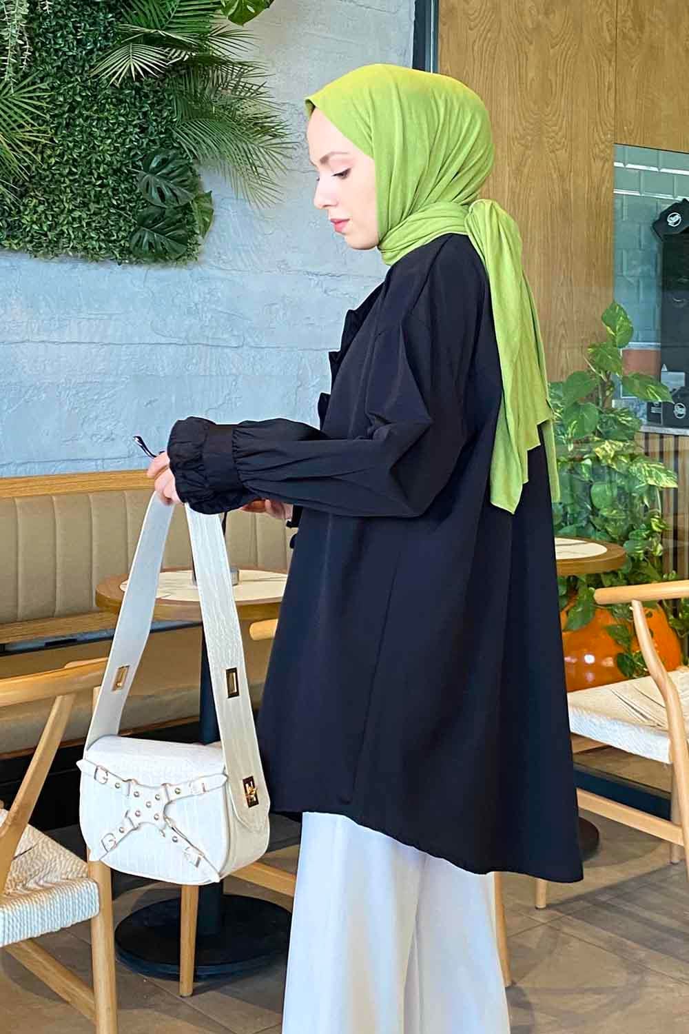 Flores Fırfırlı Tunik Siyah