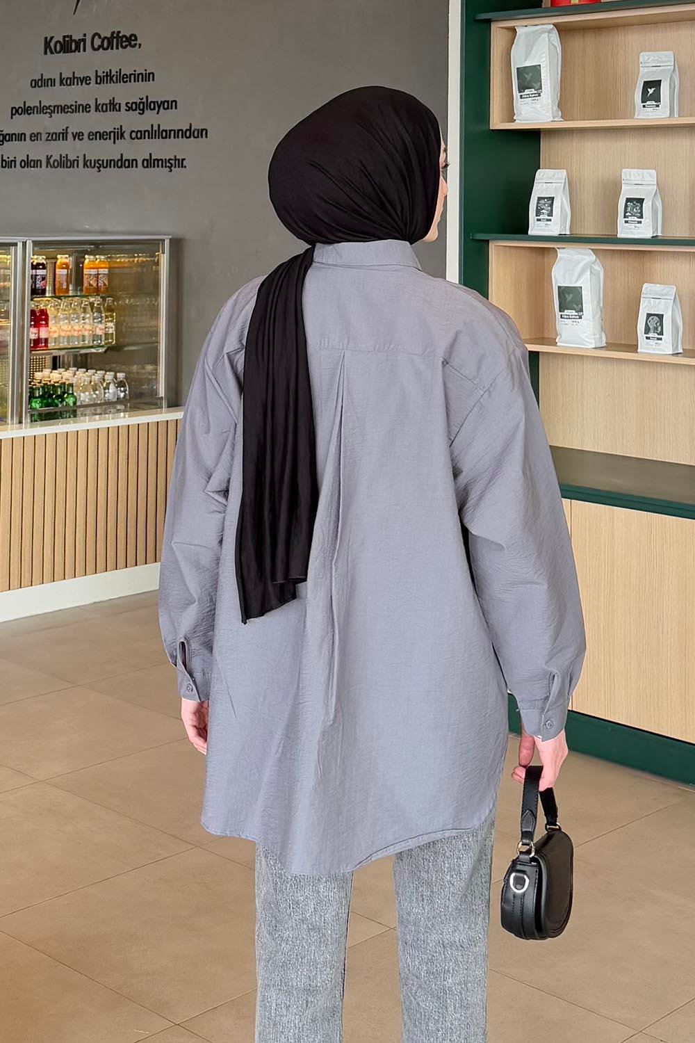 Lena Oversize Gömlek Füme