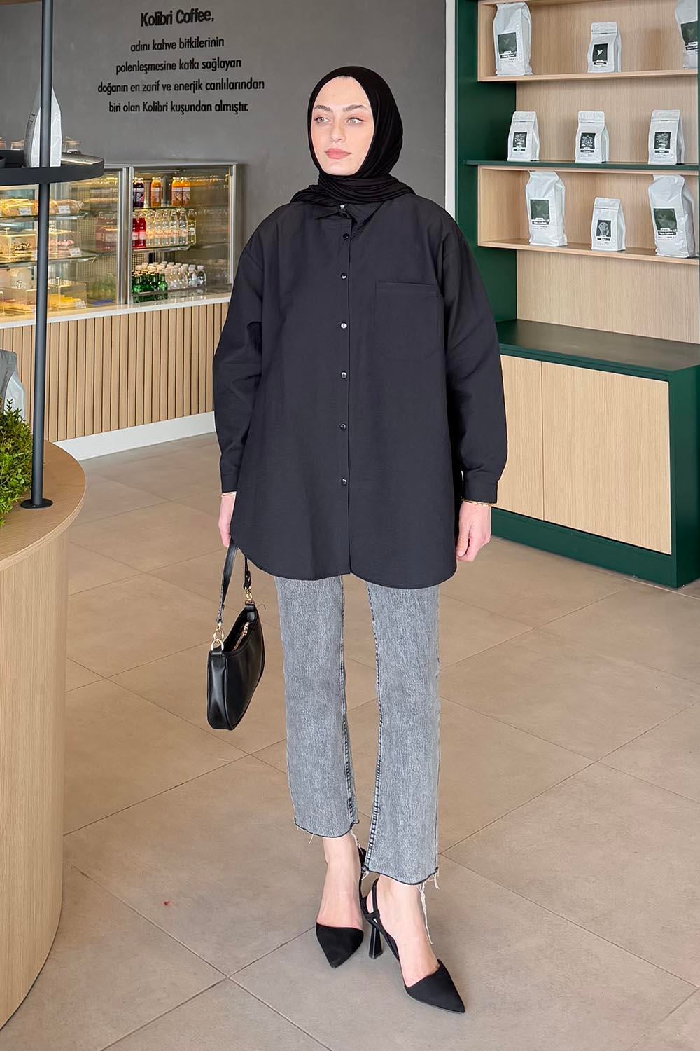 Lena Oversize Gömlek Siyah