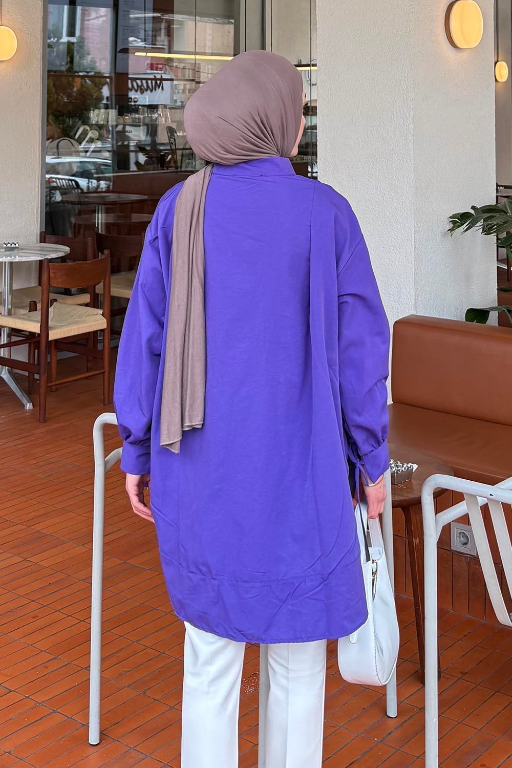 Manşeti Biyeli Tunik Mor
