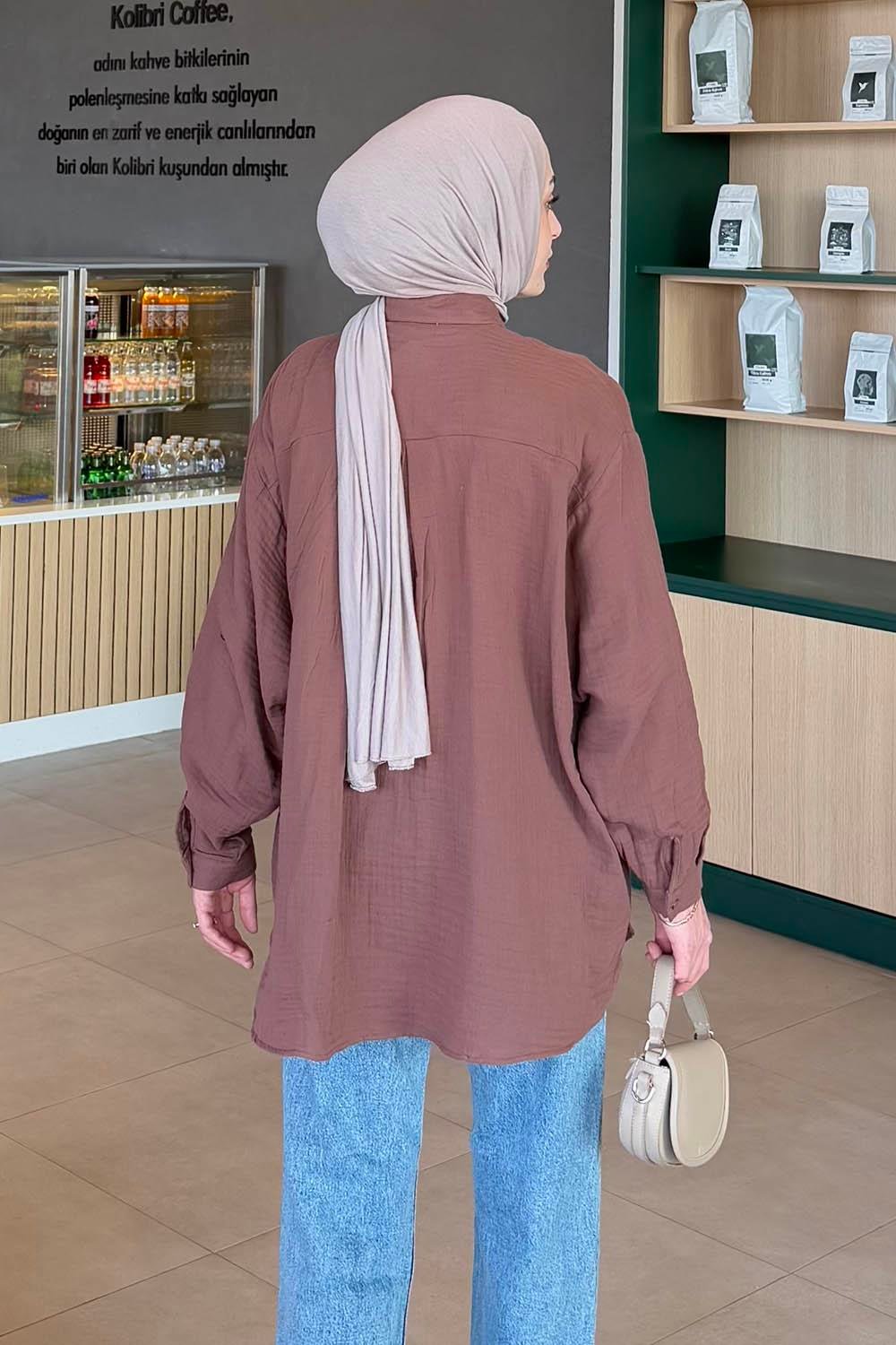 Müslin Tesettür Gömlek Acı Kahverengi