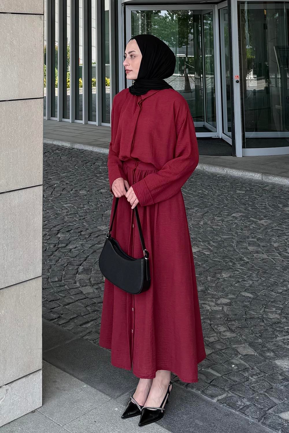 Pera Keten Etekli Takım Bordo