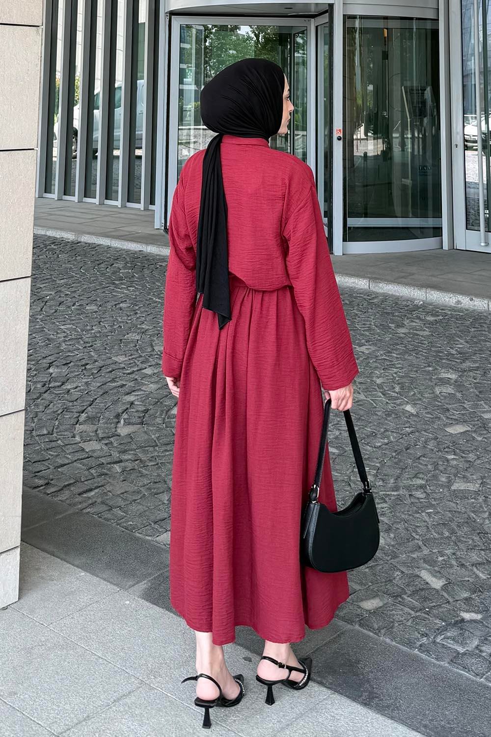 Pera Keten Etekli Takım Bordo
