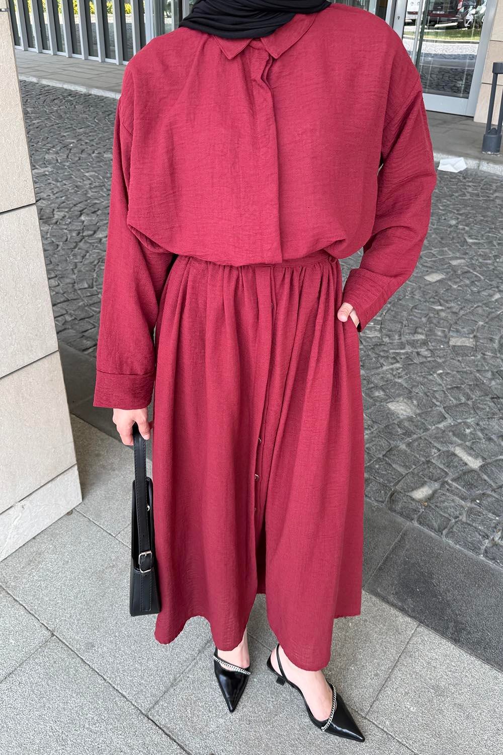Pera Keten Etekli Takım Bordo