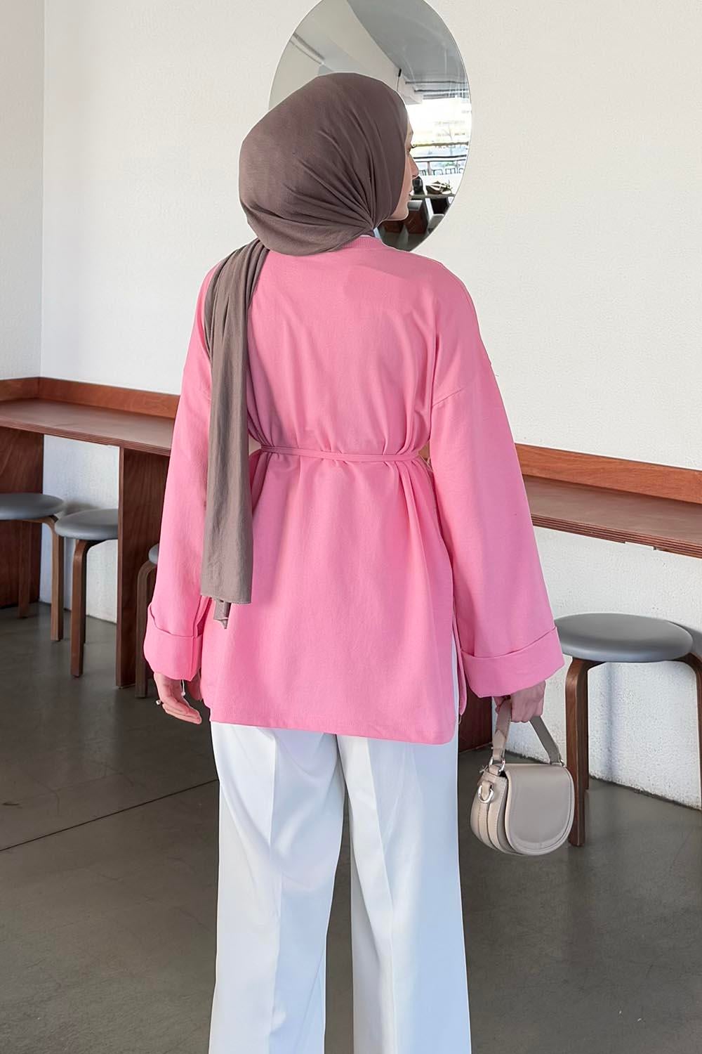Yırtmaç Detaylı Sweat Pembe