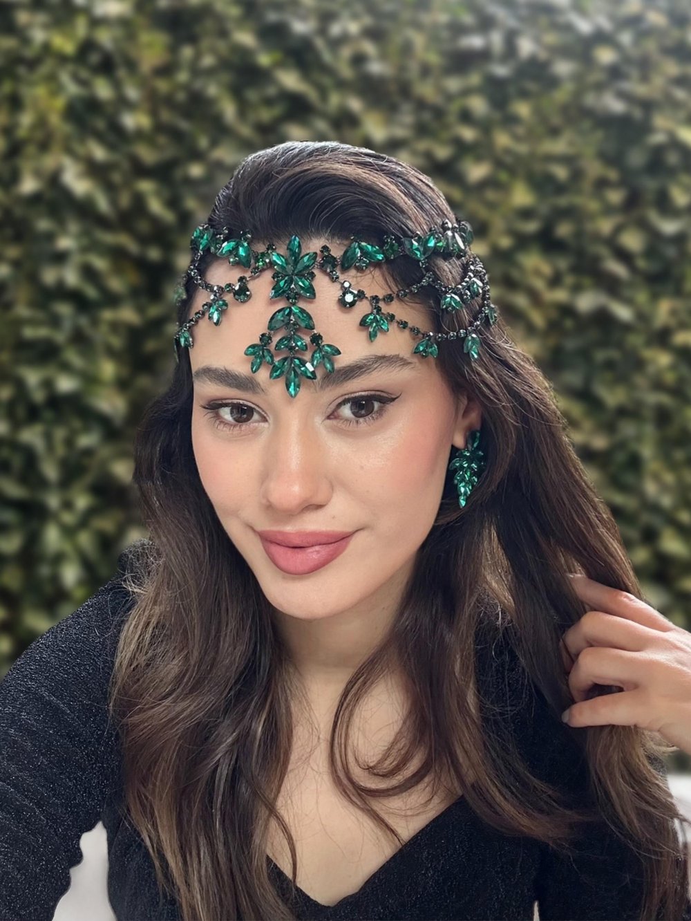 Nare Model Yeşil Alınlık ve Küpesi