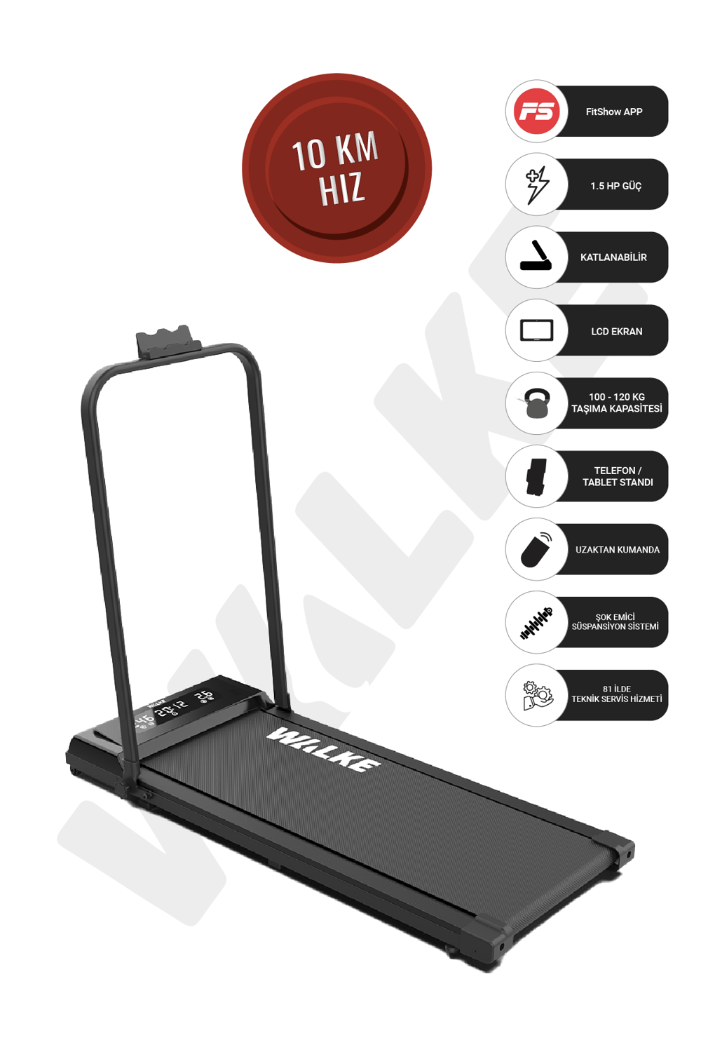 W-fit Bluetoothlu Uygulamalı Uzaktan Kumandalı Koşu Bandı 10 Km Hız