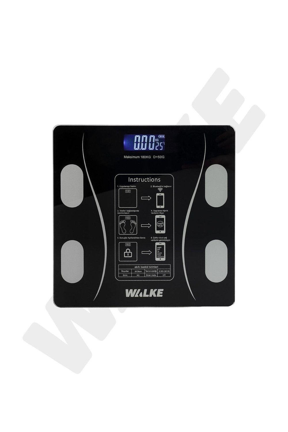 Walke Çok Fonksiyonlu Digital Baskül Yağ Su Kas Vücut Kitle Endeksi Kilo Ölçer Tartı Siyah