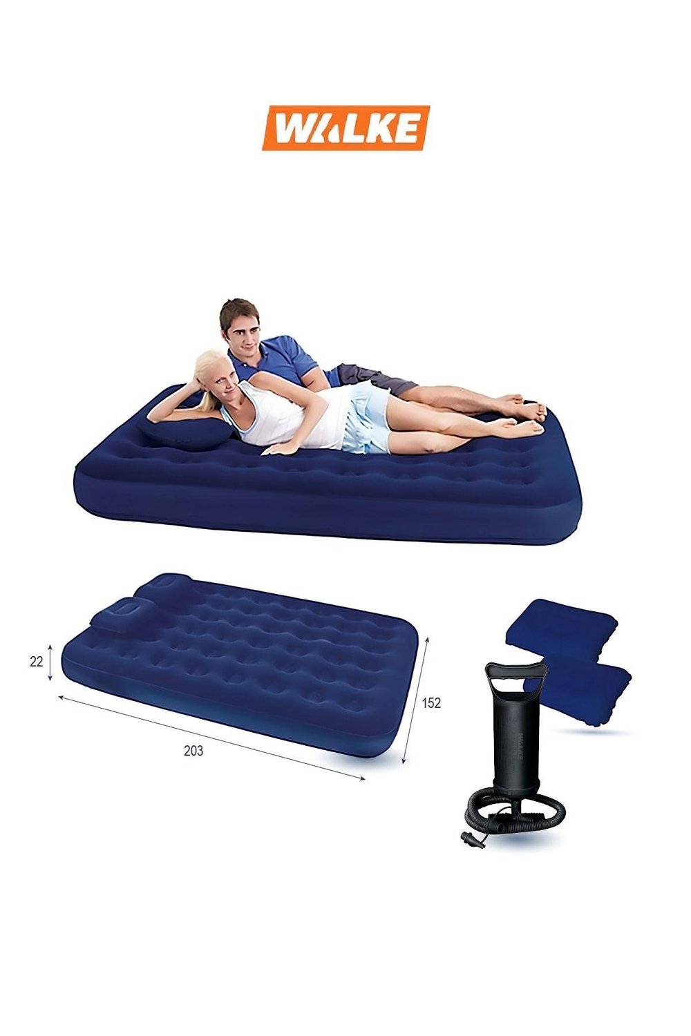 Walke King Çift Kişilik Şişme Yatak Seti (2 Yastık + Pompa Dahil) 203*152*22 CM 2210