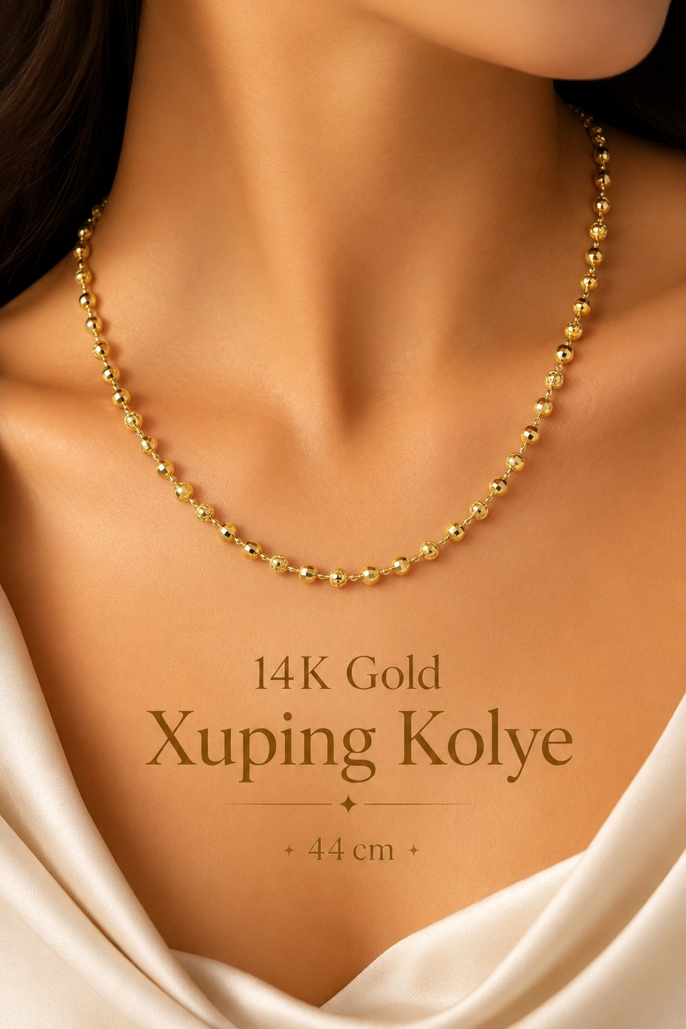 14K Gold Dorika Topçuklu Işıltılı Kolye 44 cm