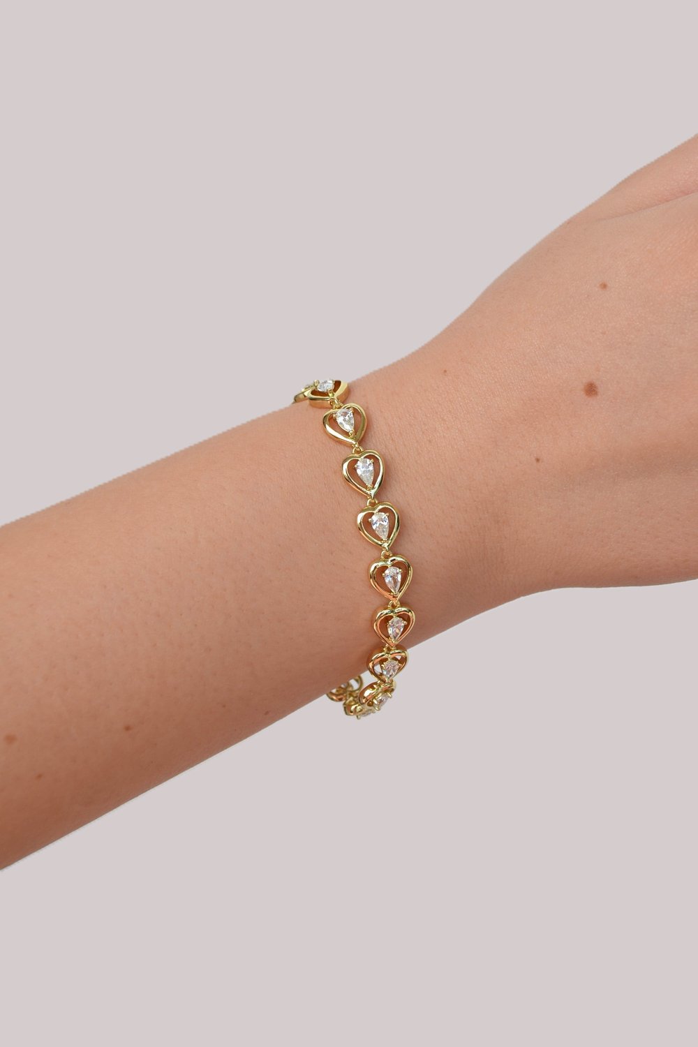 14K Gold Renk Damla Zirkon Taşlı Sıralı Kalp Bileklik Xuping