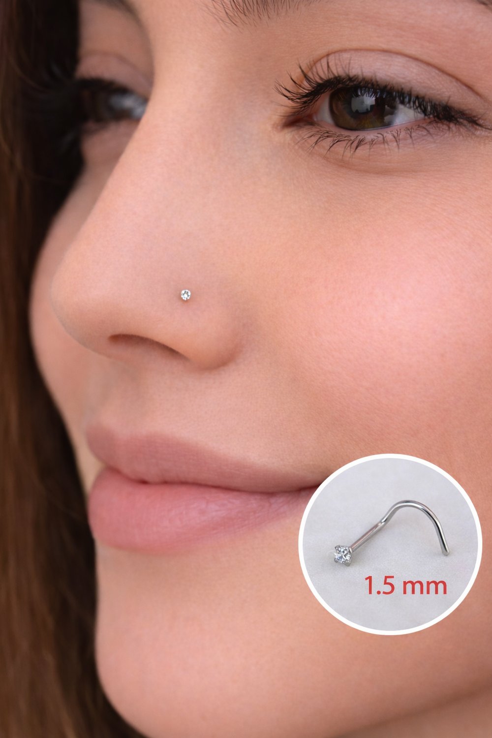 316 L Çelik 1.5 mm Tektaş Hızma Arkası Kıvrımlı Düşmeyen Burun Piercingi