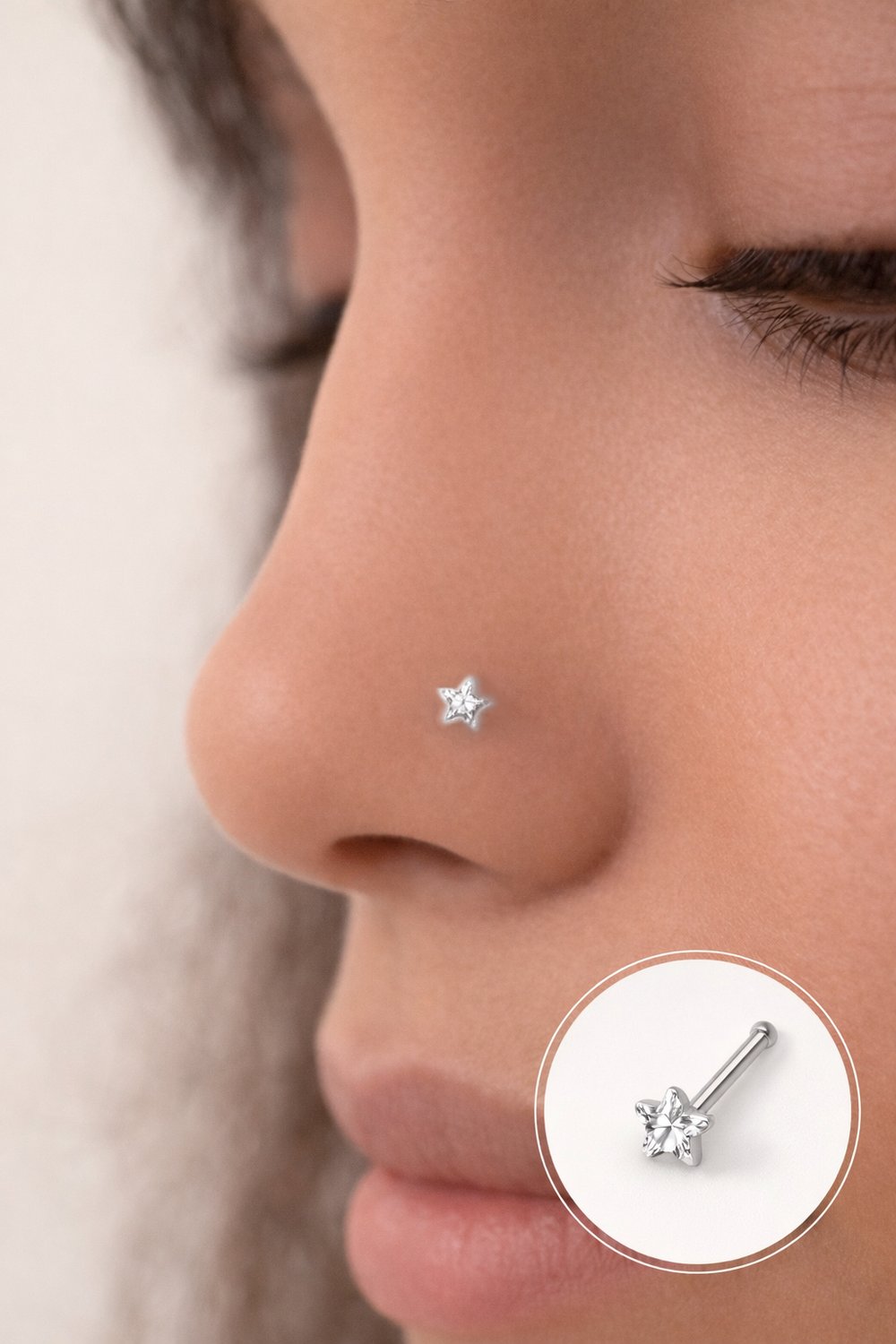 316 L Çelik 3 mm Yıldız Tektaş Hızma Burun Piercingi Gümüş Renk