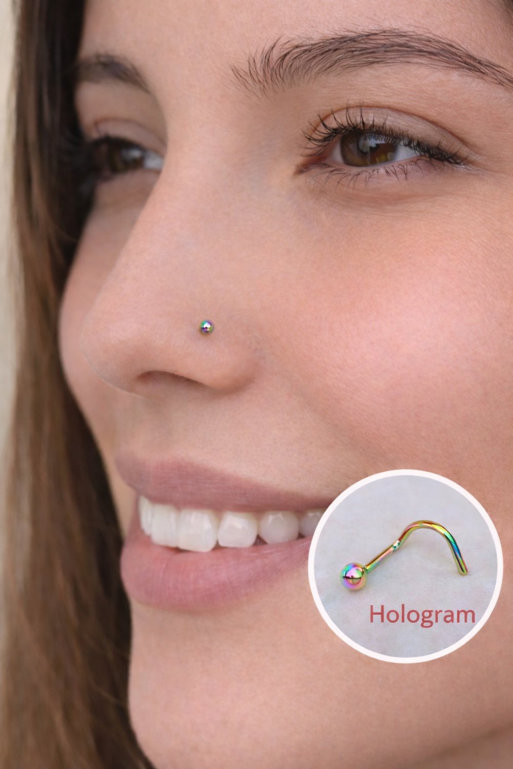 316 L Çelik Hologram Renkli Top Hızma Burun Piercingi Nostril Screw