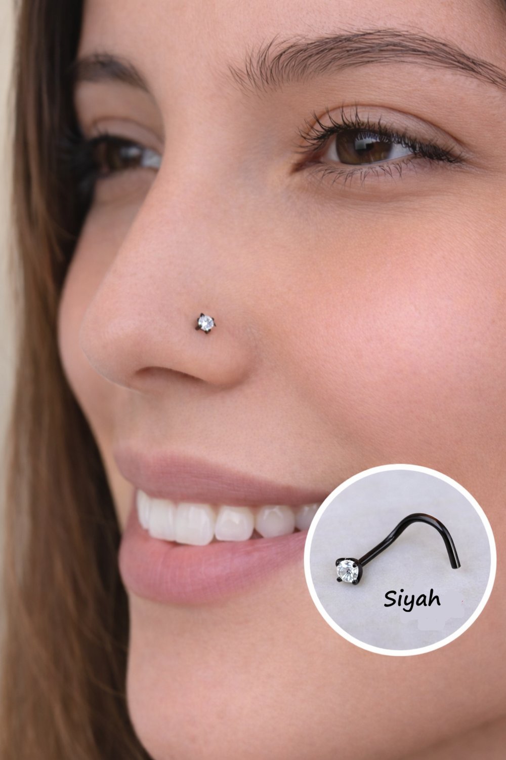 316 L Çelik Siyah Renkli Tektaş Hızma Burun Piercingi Nostril Screw