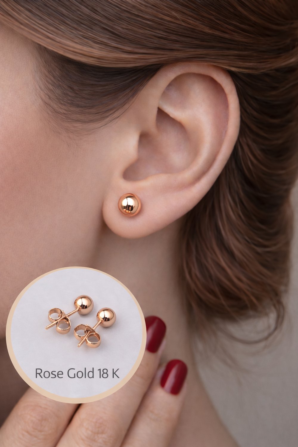 6 mm Orta Boy Top Küpe Gold Rose Renk