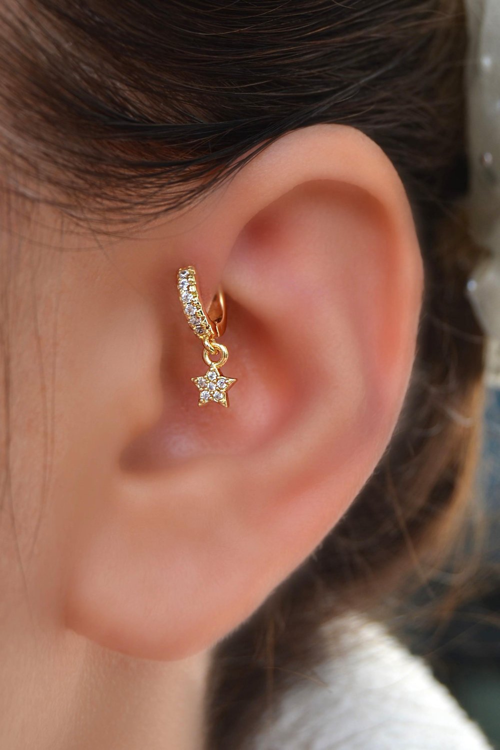 6 mm Yıldızlı Halka Piercing Forward Helix Tragus Kıkırdak Helix Yıldız Piercing