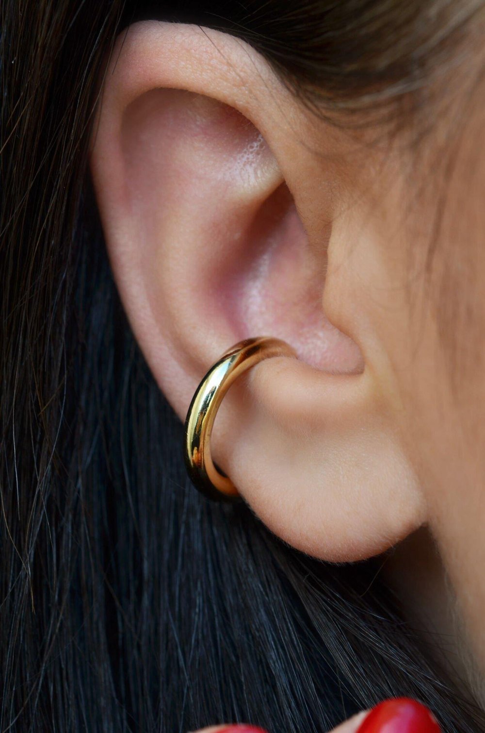 Büyük Boy Bombeli Halka Model Earcuff Kıkırdak Küpesi