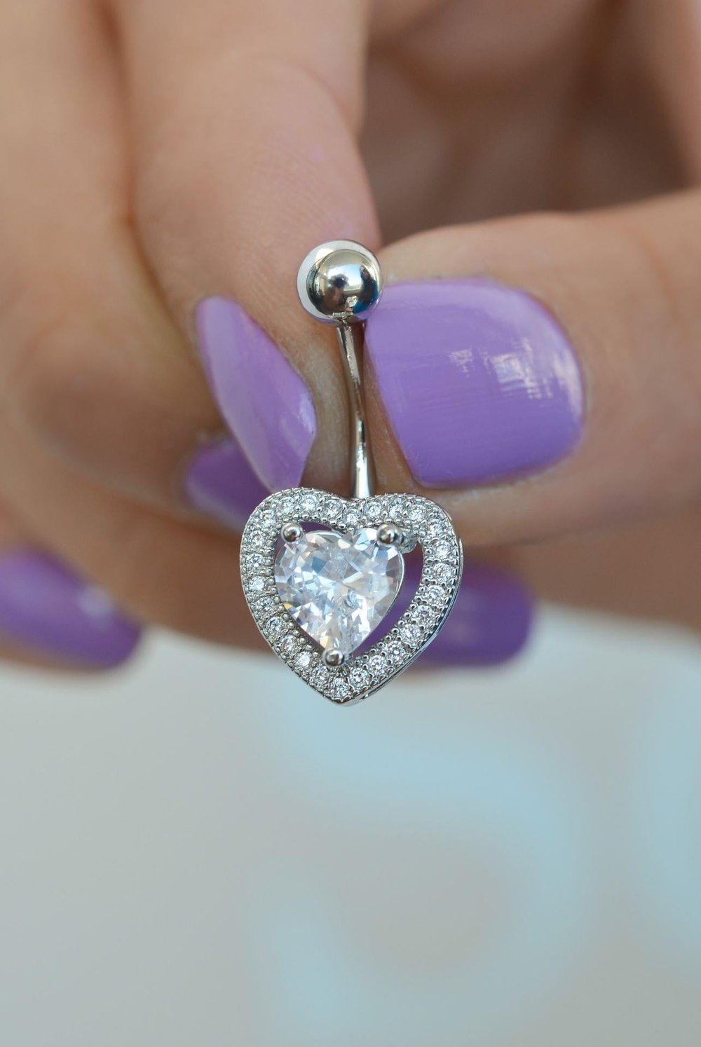 Çelik Kalp Model Göbek Piercingi Gümüş Renkli