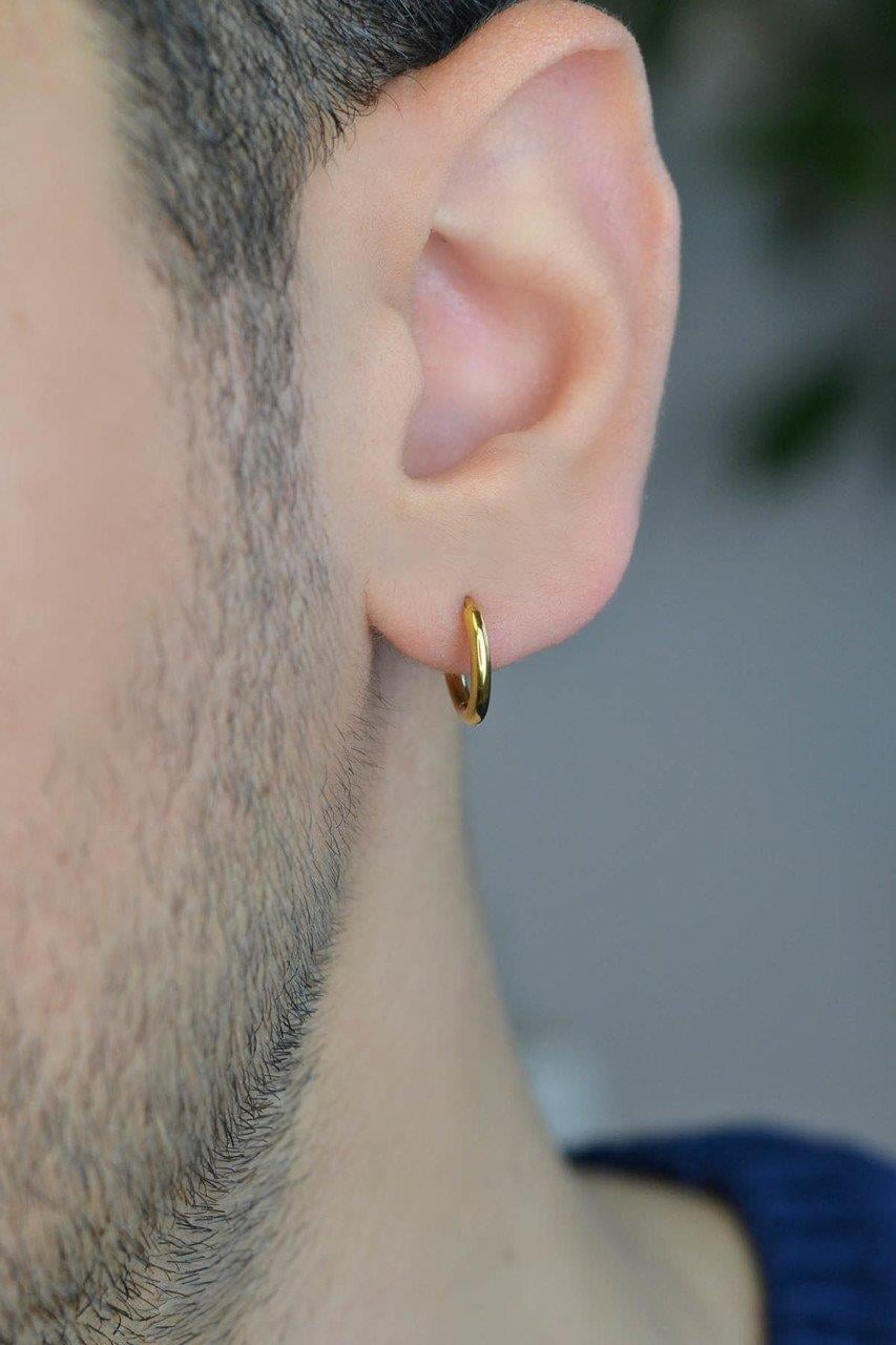Erkek Gold Renk Çelik Halka Küpe Tekli