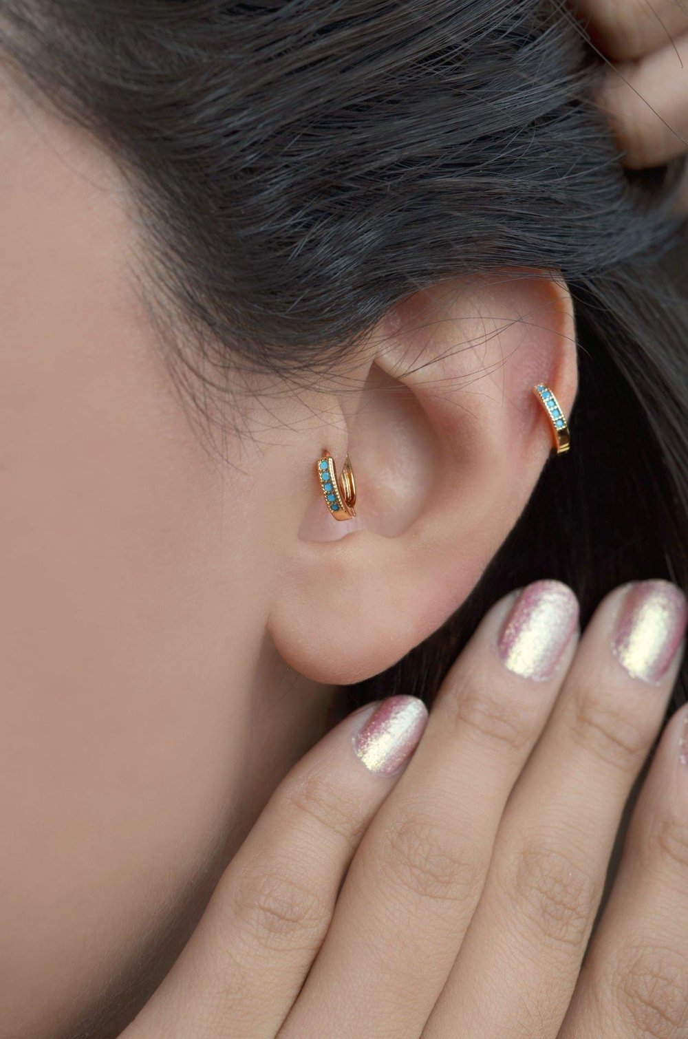 Firuze Taşlı Halka Tragus Piercing Helix Kıkırdak Anti Tragus