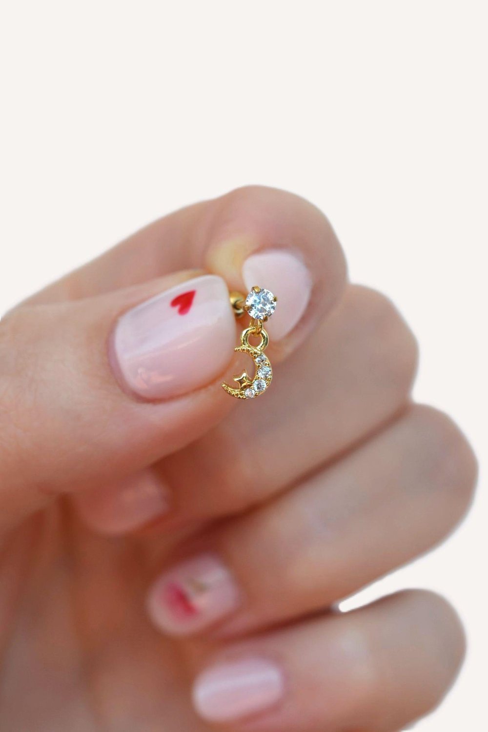Gold Renkli Taşlı Ay Sallantılı Piercing Helix Kıkırdak Lob