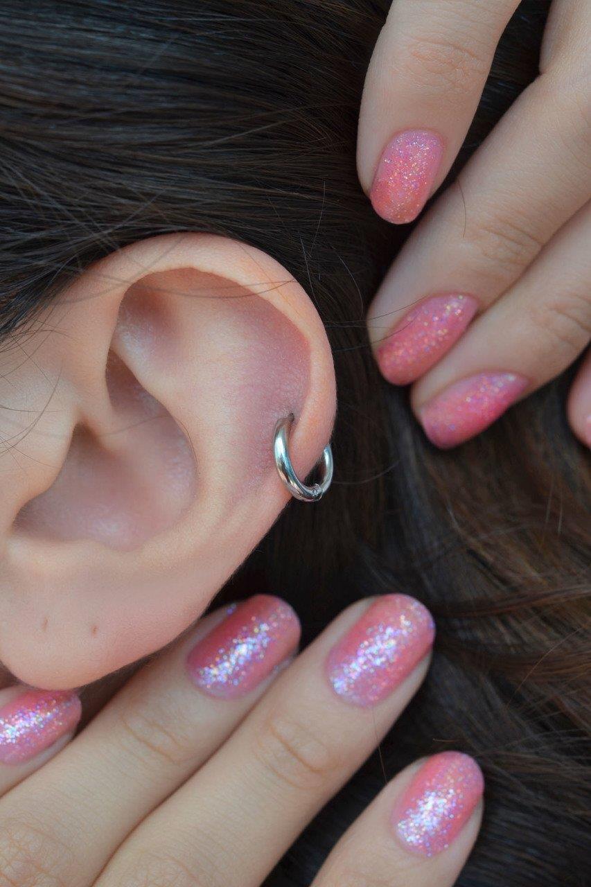 Gümüş Renk Çelik Düz Halka Piercing Helix Kıkırdak Küpesi