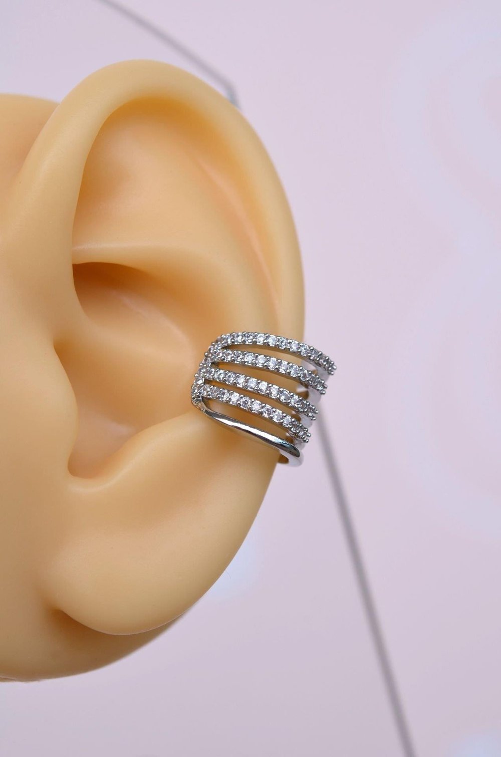 Gümüş Renk Taşlı Çok Sıralı Earcuff Delik Gerektirmeyen Kıkırdak Küpe