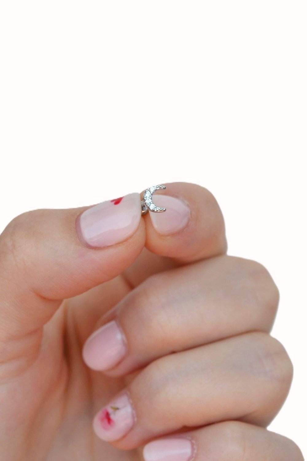 Gümüş Renkli Taşlı Ay Figürlü Piercing Helix Kıkırdak Conch Lob