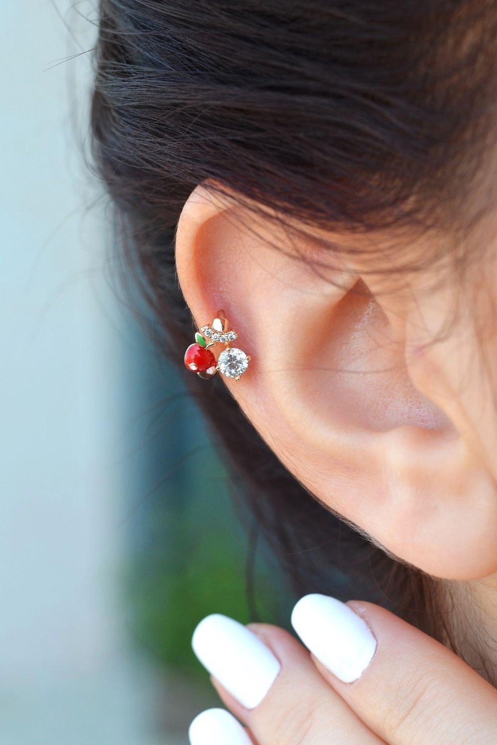 Kırmızı Renkli Kiraz Mini Halka Piercing Tragus Kıkırdak
