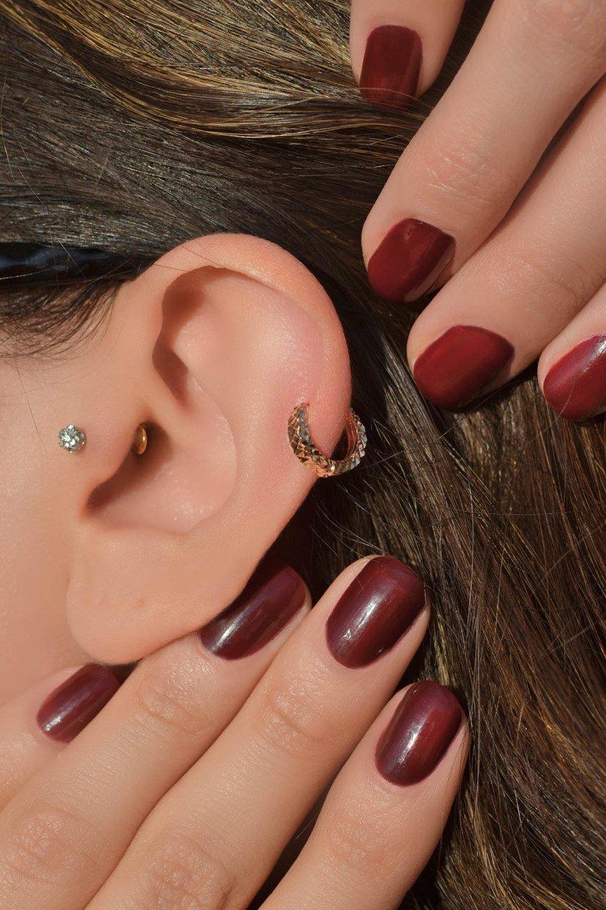 Lazer Kesim Altın Model Halka Tragus Helix Kıkırdak Piercing 8 mm
