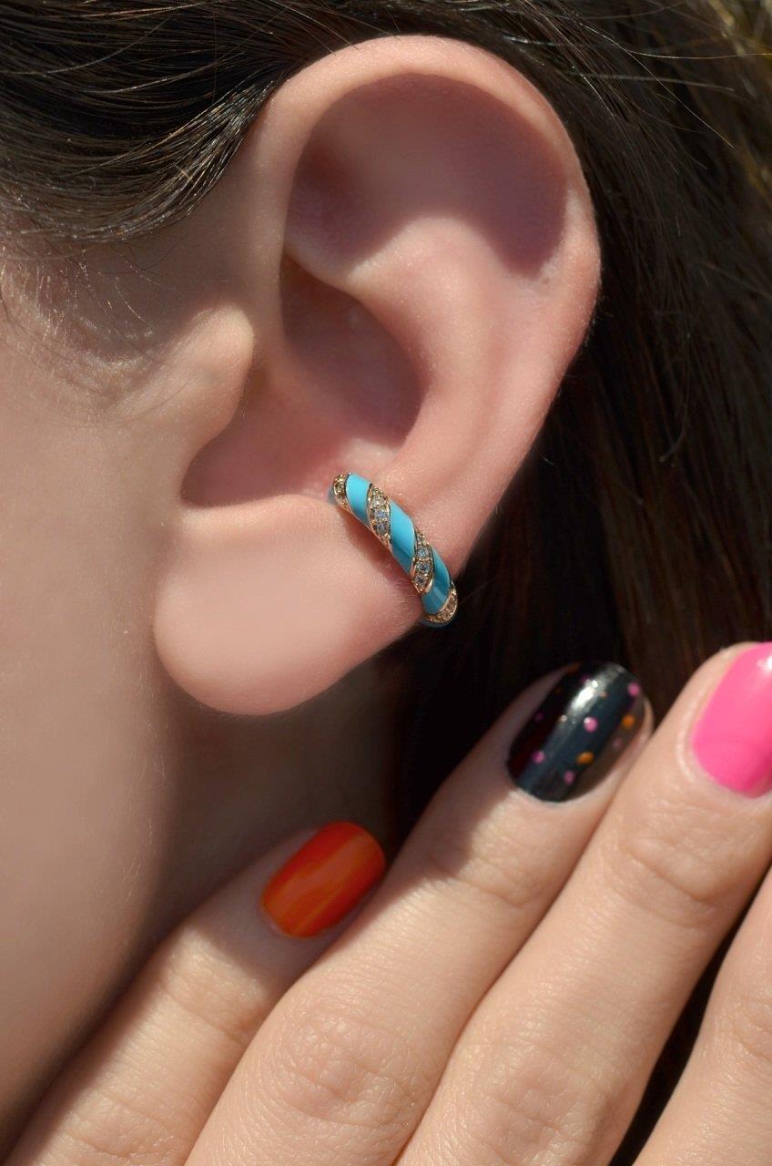 Mavi Mineli Earcuff Kıkırdak Küpesi