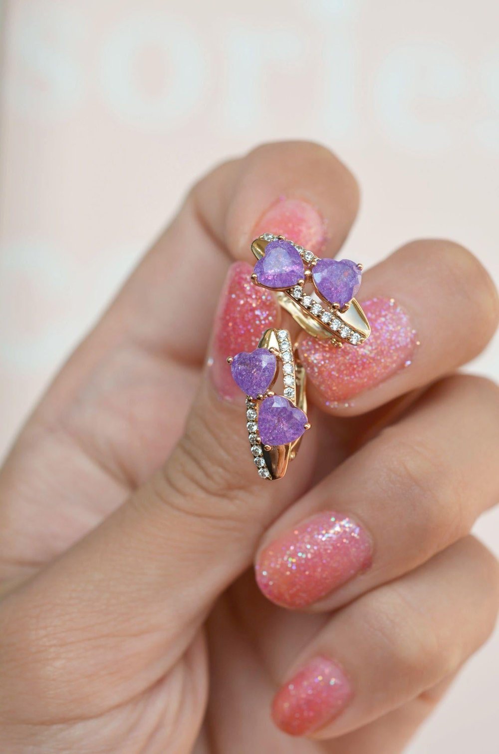 Opal Zirkon Taş Mor Kalpli Rodyum Küpe