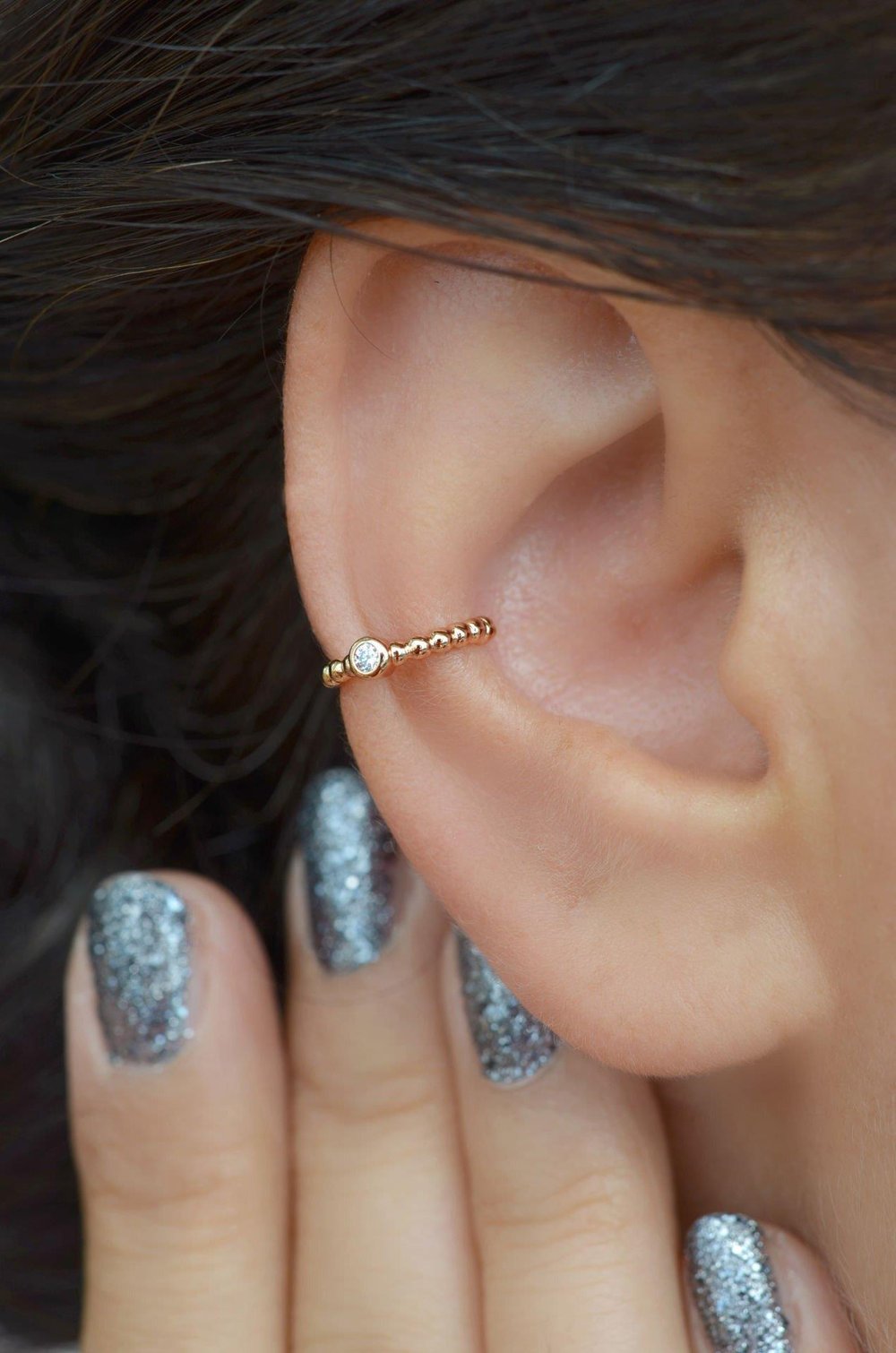 Sıkıştırmalı Kıkırdak Küpesi Minimal Tektaş Earcuff